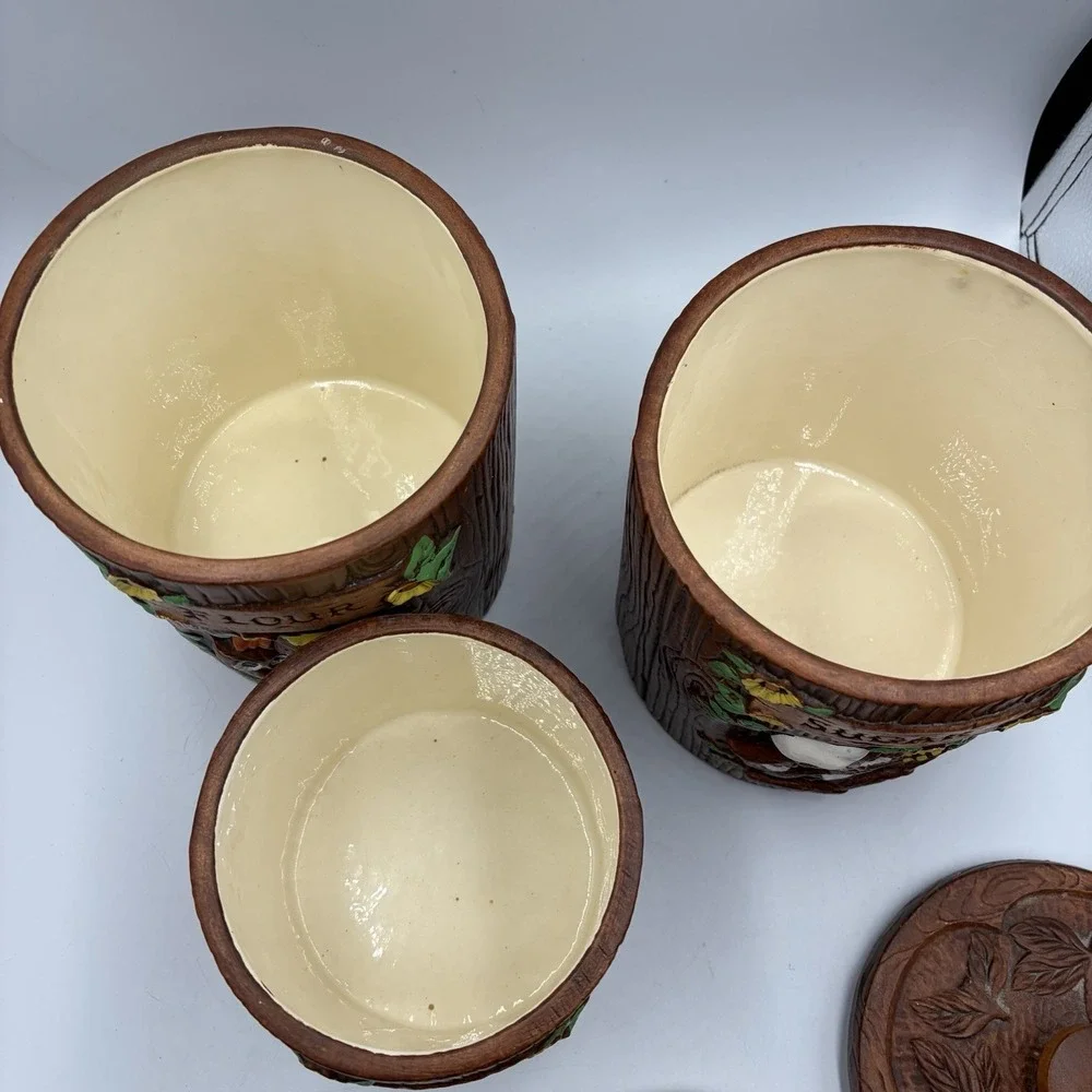 Vtg 1970's Woodsy Owl  Stump Canisters Treasure Craft USA Set of 3‎ MCM Rare HTF